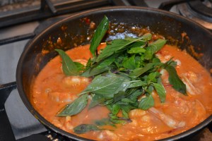 Cooking hte red curry