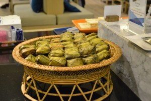 Sticky rice cooked in banana leaves