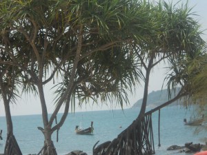View of the long boat from the island