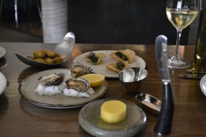 Manzanilla Olives, Smoked Aubergine Puree and Oysters