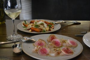 Heirloom carrot salad, Kingfish sashimi