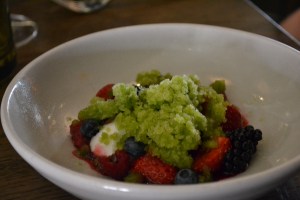 Berries, poached merengue and watermelon granita