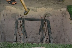 The floor trap collapses, trapping the leg with spikes