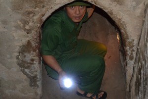 The widened tunnel is still  small and narrow.  The Vietnamese did not have torches either.