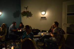 Outdoor patio at night
